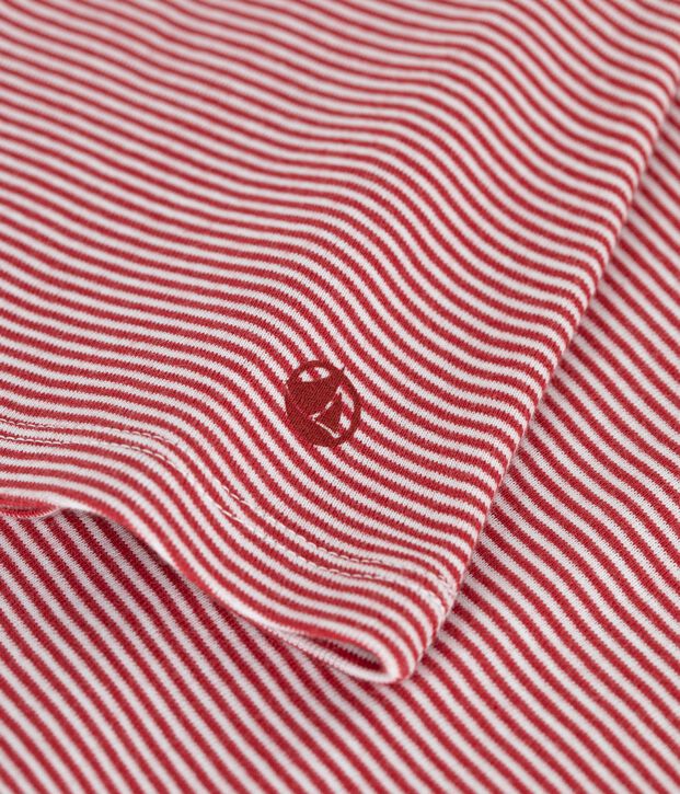 Sous-pull femme en coton &agrave; rayures rouge/blanc