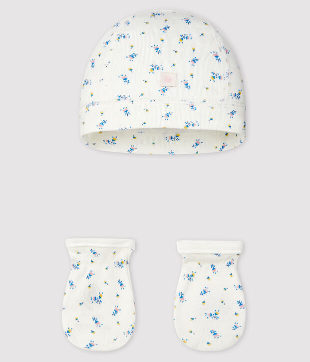 Lot bonnet naissance et moufles b&eacute;b&eacute; en coton biologique multicouleur
