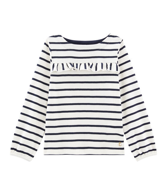 T-shirt meisjes beige COQUILLE/blauw SMOKING