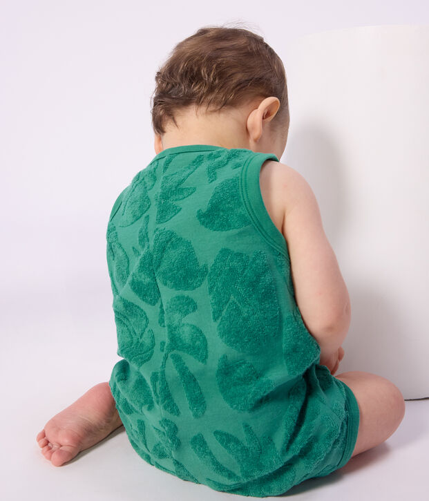 Kort babypakje van katoen met palmmotief groen