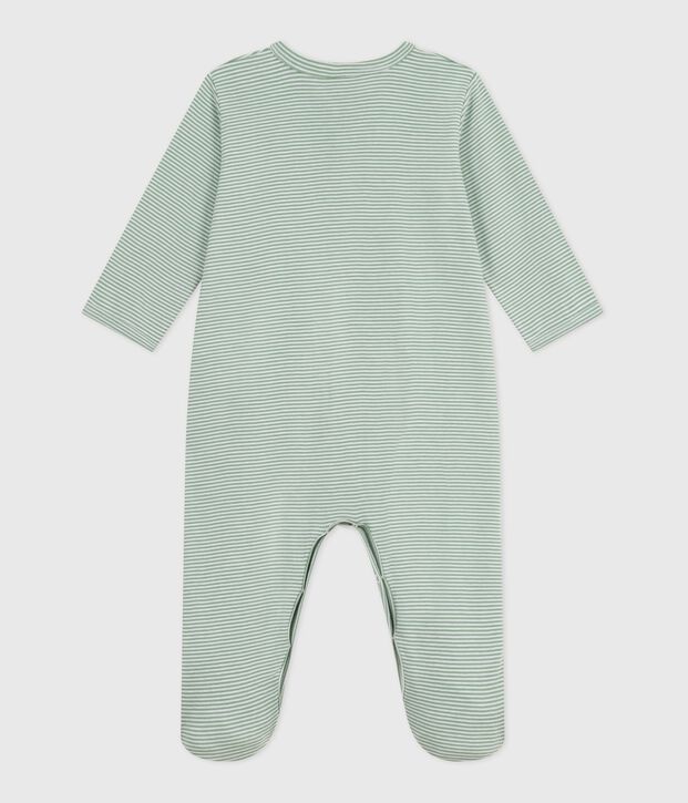 Pyjama b&eacute;b&eacute; en coton &agrave; rayures milleraies vert/blanc