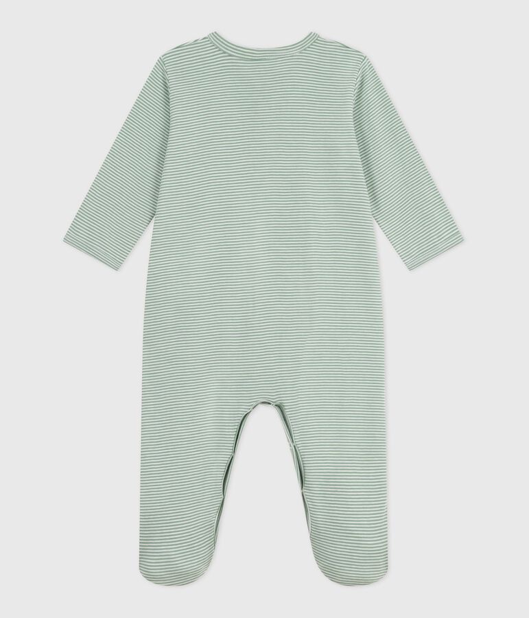 Katoenen babypyjama met milleraies-strepen groen/wit