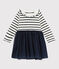 Jurk met lange mouwen babymeisje wit MARSHMALLOW/ SMOKING ARGENT BRILLANT
