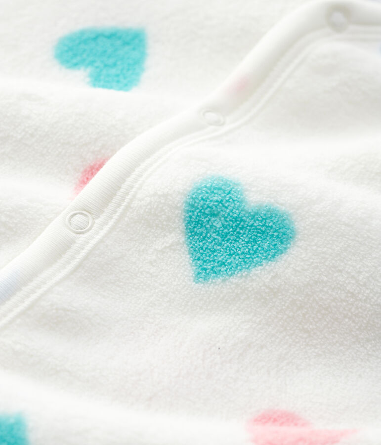 Overpyjama met hartjes van fleece wit MARSHMALLOW/wit MULTICO
