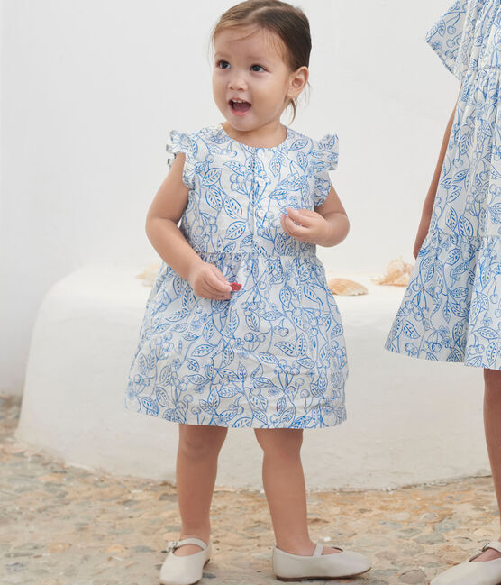 Robe bébé en coton et son bloomer, imprimés cerises bleues