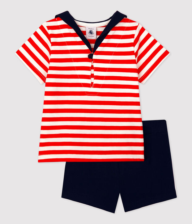 Ensemble deux pi&egrave;ces style marin b&eacute;b&eacute; rouge/multicouleur
