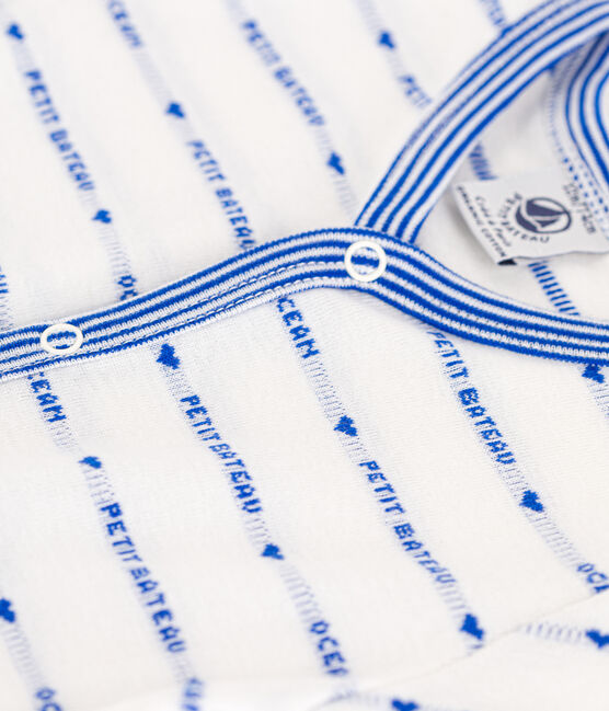 Combinaison courte jacquard en coton bébé blanc MARSHMALLOW/bleu PERSE