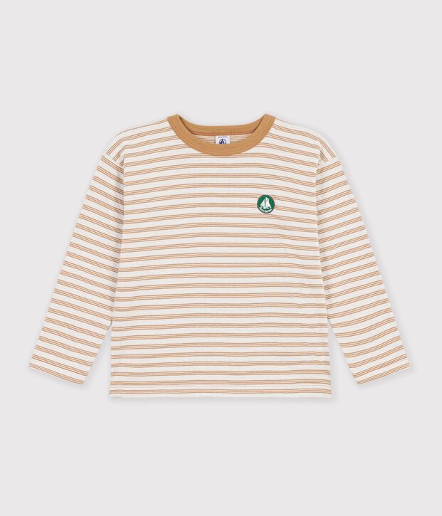 Tee-shirt enfant manches longues &agrave; rayures beige/&eacute;cru/beige