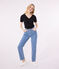 L'Iconique, T-shirt met korte mouw van effen ribstof voor dames zwart BLACK