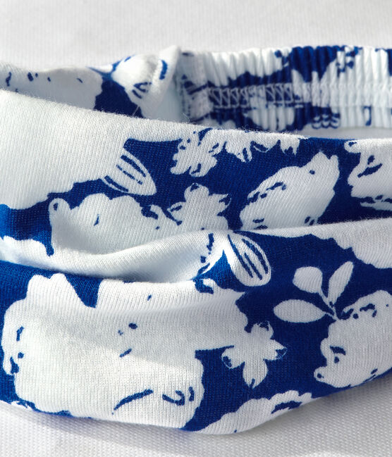 Meisjesbandana met dessin wit MARSHMALLOW/blauw PERSE