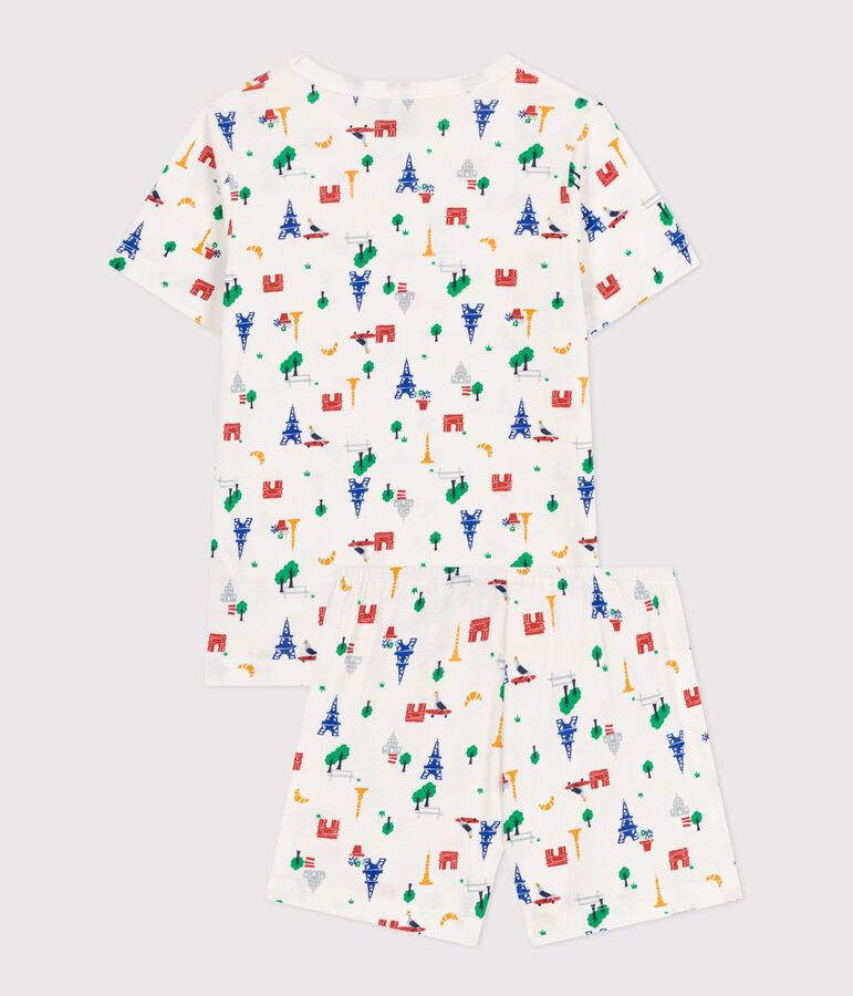 Pyjama short imprim&eacute; Paris en coton enfant blanc MARSHMALLOW/blanc MULTICO