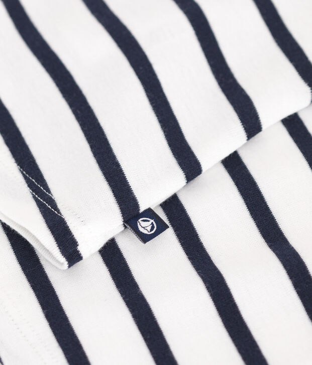 Gestreept katoenen babybloesje zonder mouwen wit/blauw