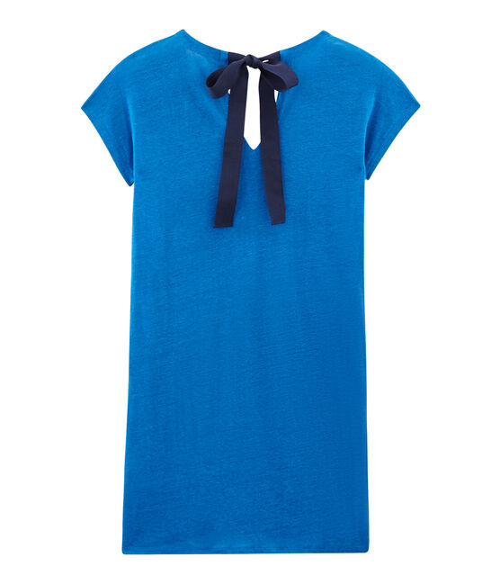 Robe manches courtes femme en lin bleu RIYADH