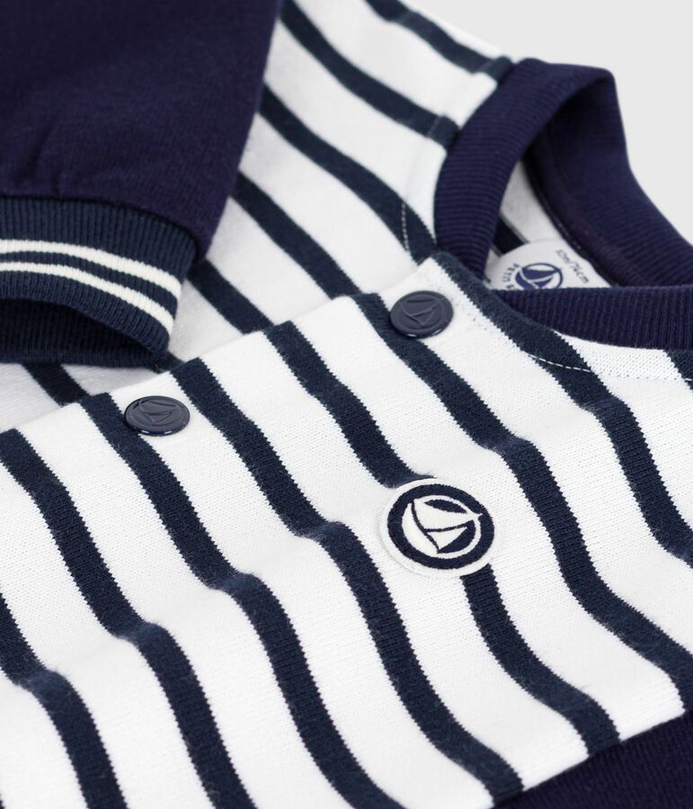 Combinaison longue b&eacute;b&eacute; en coton imprim&eacute; rayures marini&egrave;re blanc/bleu