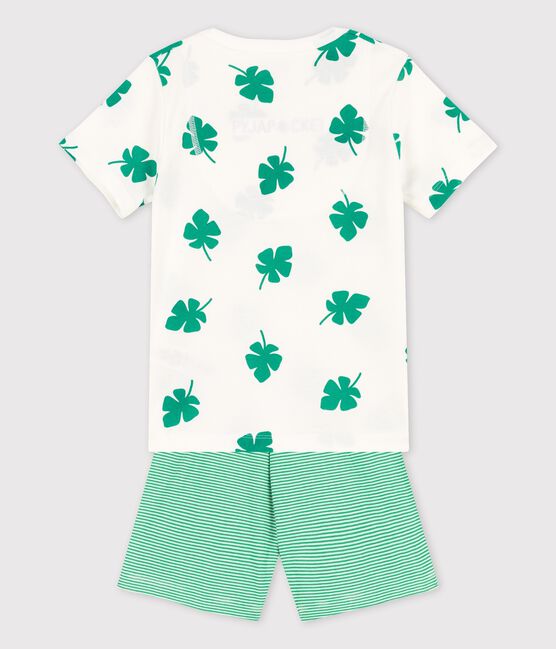 Pyjacourt motif palmes petit garçon en coton biologique blanc MARSHMALLOW/vert GAZON
