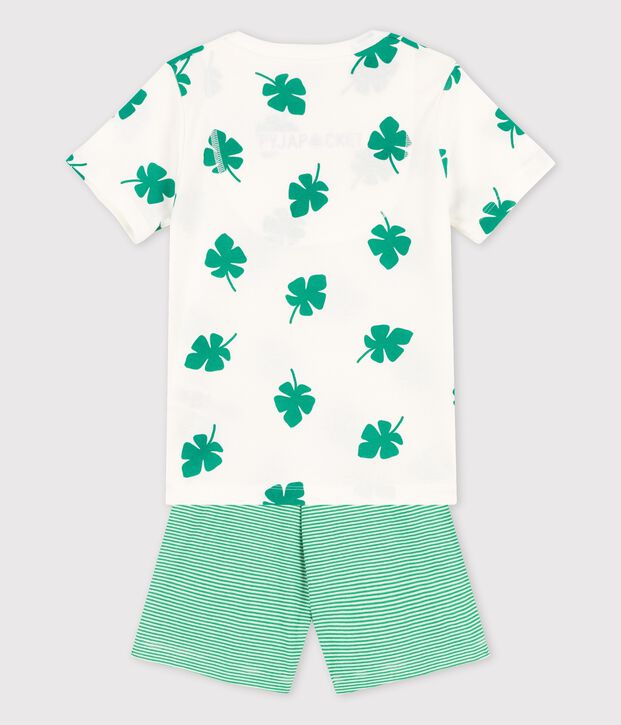 Pyjacourt motif palmes petit gar&ccedil;on en coton biologique blanc/vert