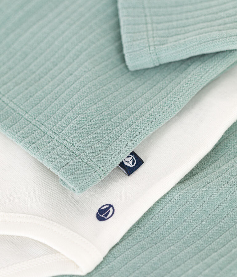 Ensemble 3 pi&egrave;ces en velours b&eacute;b&eacute; vert