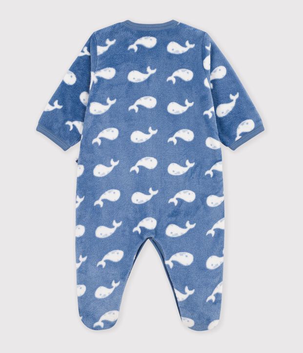 Surpyjama b&eacute;b&eacute; en polaire imprim&eacute; baleine bleu/blanc