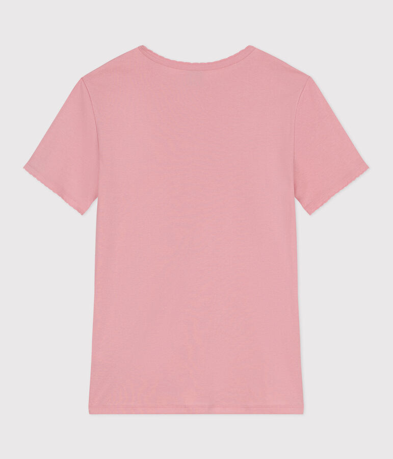 L'Iconique, effen katoenen T-shirt met kartelrandje voor dames roze