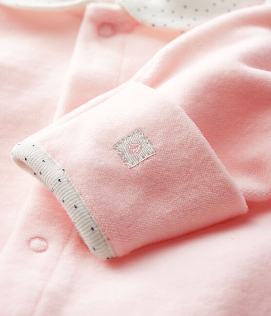 Dors-bien rose à col bébé fille en velours rose FLEUR