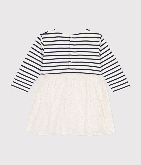 Robe en tubique rayé et tulle bébé blanc MARSHMALLOW/blanc MULTICO