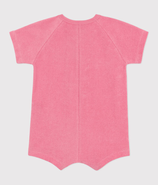Combicourte bébé en coton éponge manches courtes unie et badge rose PEONIA