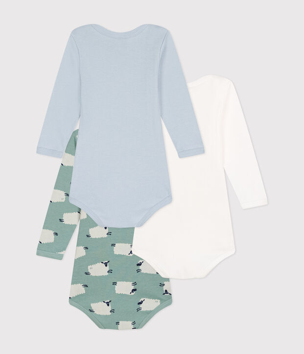 Setje met 3 katoenen rompertjes met lange mouw en schaapjesprint voor baby's multicouleur