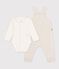 Ensemble salopette et body b&eacute;b&eacute; en coton avec col uni &eacute;cru/&eacute;cru