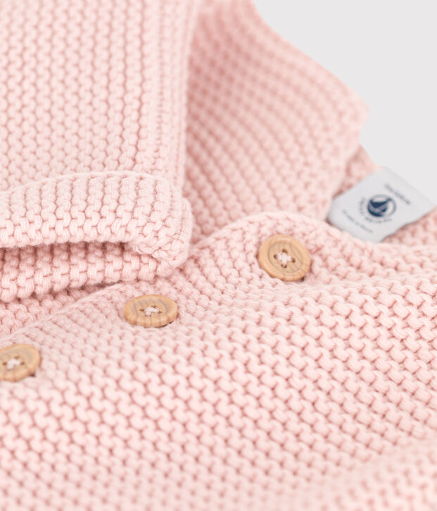 Cardigan b&eacute;b&eacute; tricot point mousse en coton rose