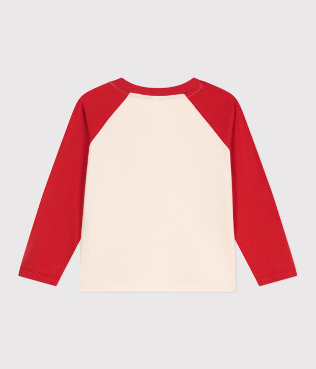Katoenen T-shirt met lange mouwen en colorblock voor kinderen rood/rood