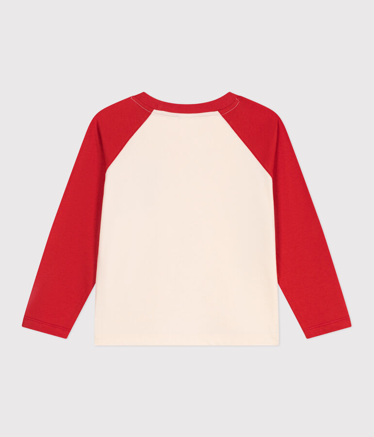Teeshirt enfant en coton manches longues colorblock &eacute;cru/rouge
