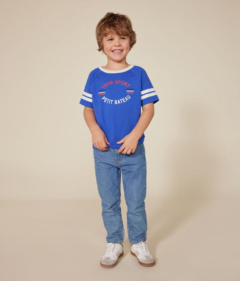 T-shirt met korte mouw van dunne jersey voor jongens blauw