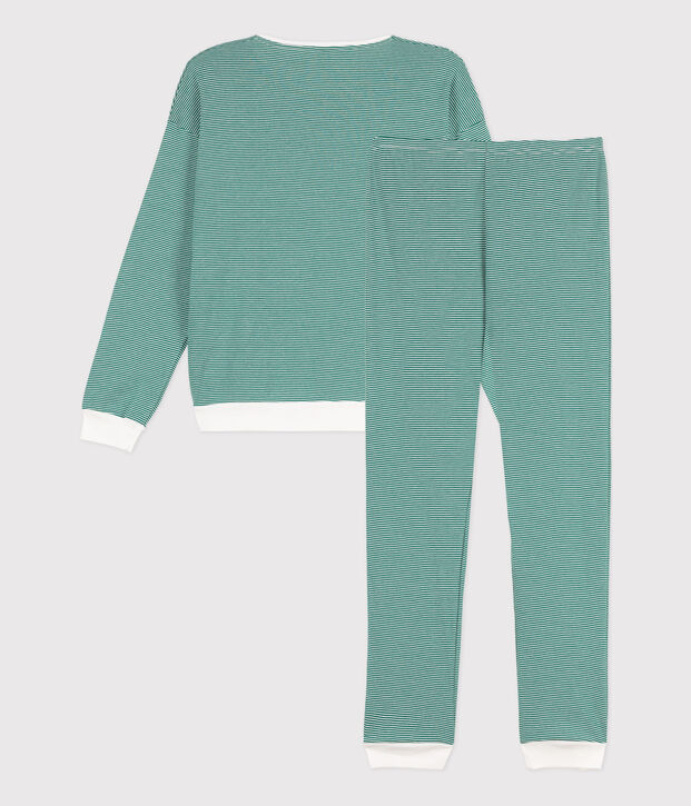 Pyjama milleraies femme en coton vert/blanc