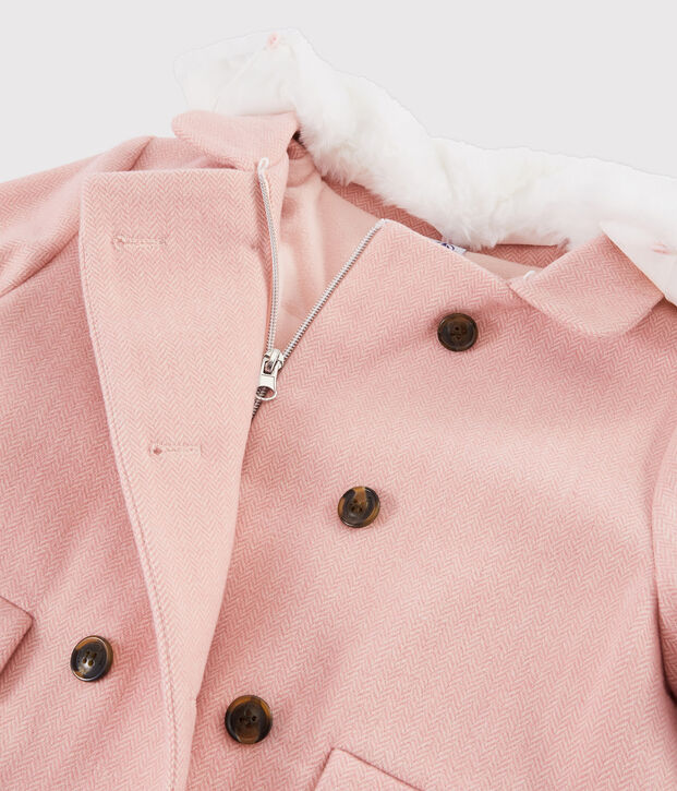 Manteau en drap de laine fille rose