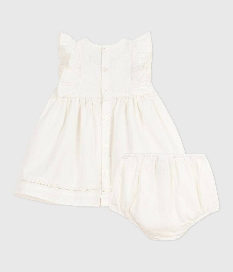 Robe b&eacute;b&eacute; en coton sans manche unie et brod&eacute;e avec son bloomer blanc