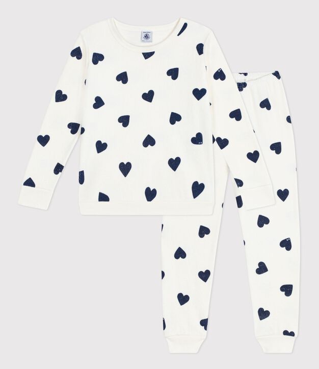 Pyjama enfant en coton &eacute;ponge imprim&eacute; c&oelig;urs bleu/bleu
