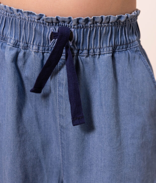 Brede broek in denim voor meisjes blauw