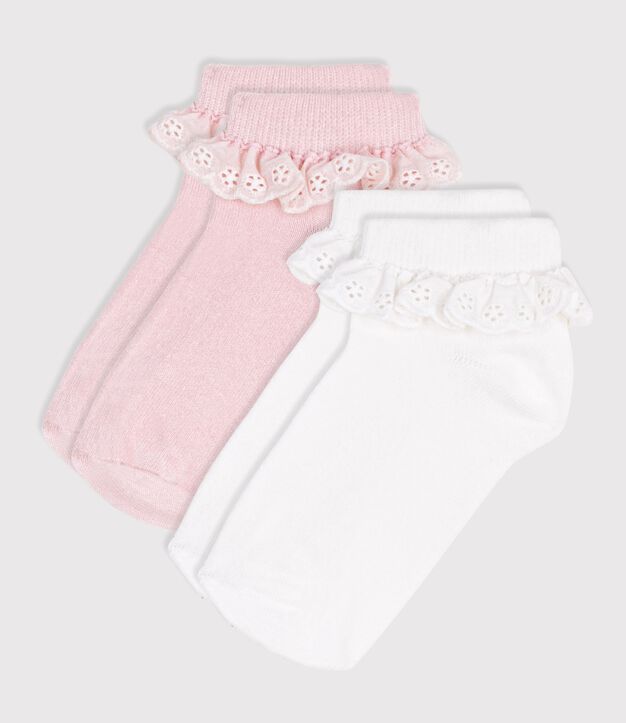 2 paires de chaussettes enfant en coton avec volants multicouleur