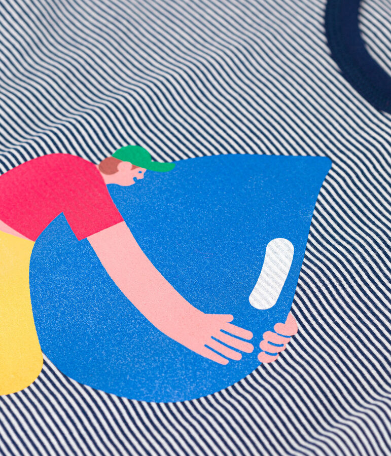 T-shirt jongen Petit Bateau x Water Family blauw/wit