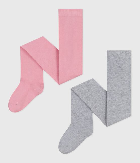 Setje met 2 broekkousen van katoenjersey voor kinderen roze CHARME/ FUMEE