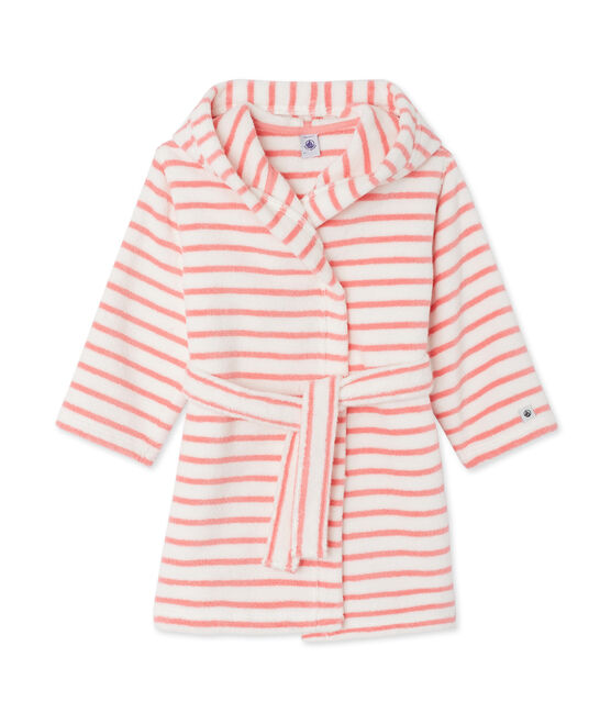 Peignoir enfant en éponge blanc LAIT/rose MERVEILLE