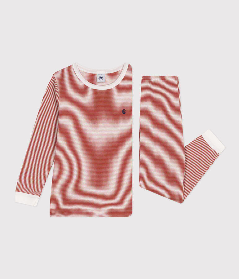 Pyjama ray&eacute; en coton enfant marron/blanc
