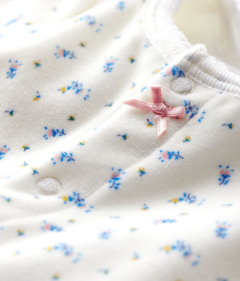 Fluwelen bodyjama met bloemenprint voor babymeisjes wit MARSHMALLOW/wit MULTICO