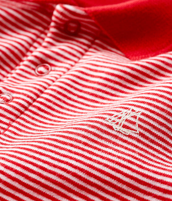 Polobody met milleraies streep babyjongen rood TERKUIT/wit MARSHMALLOW