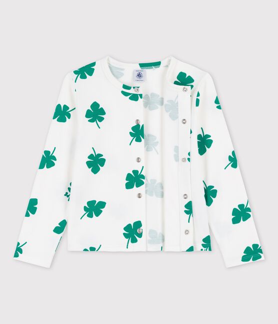 Cardigan imprimé en molleton enfant fille blanc MARSHMALLOW/vert GAZON