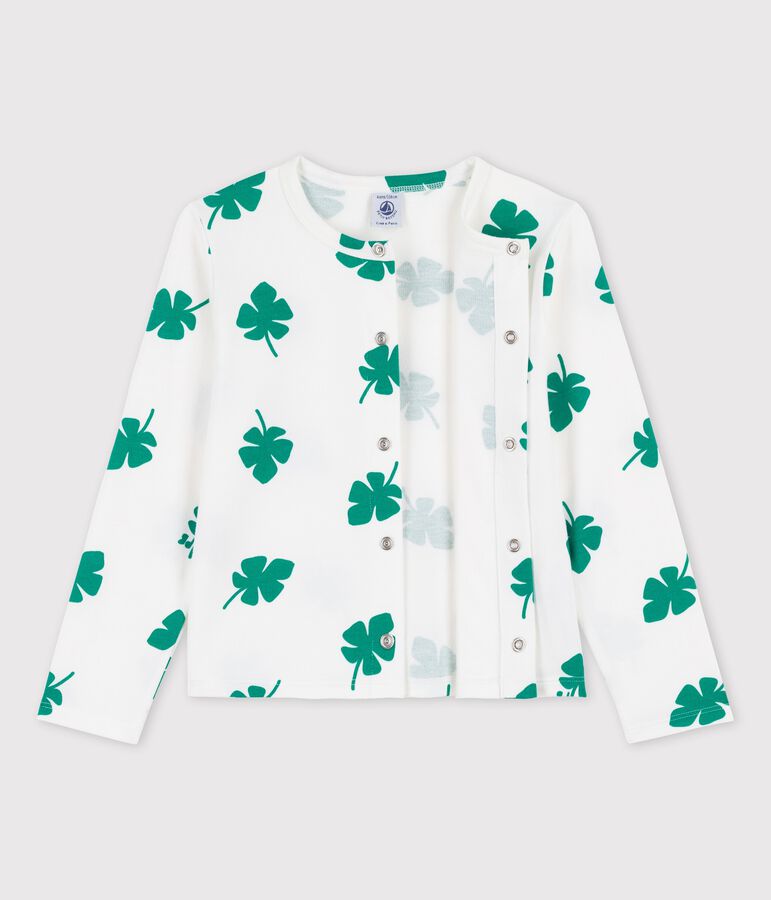 Cardigan imprim&eacute; en molleton enfant fille blanc/vert