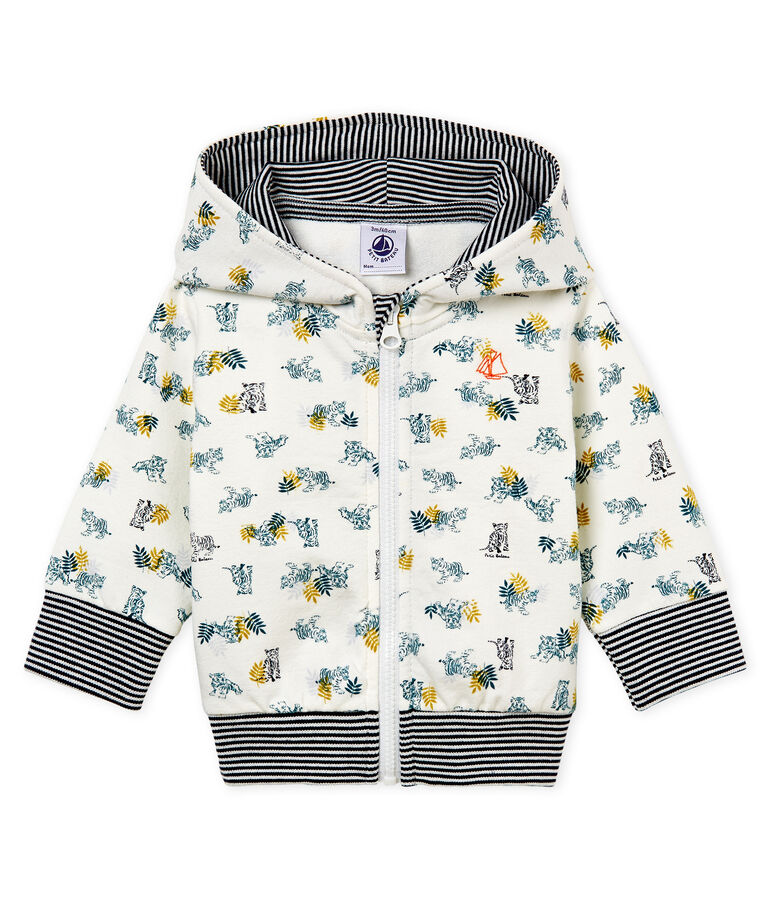 Sweatshirt &agrave; capuche zipp&eacute; b&eacute;b&eacute; gar&ccedil;on imprim&eacute; blanc MARSHMALLOW/blanc MULTICO