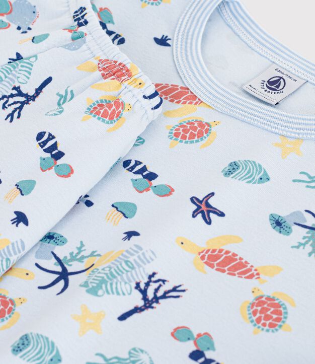 Pyjama short enfant en coton imprim&eacute; phosphorescent bleu/multicouleur