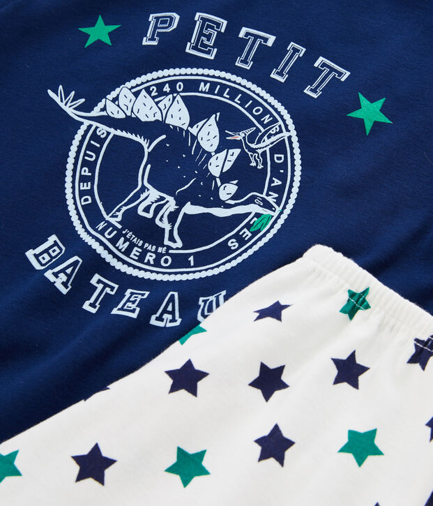 Korte jongenspyjama van linnen/katoen blauw/multicouleur