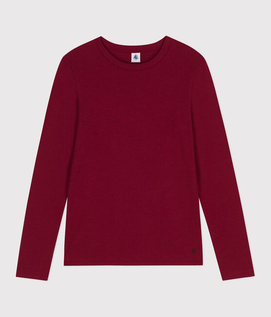 Katoenen dames-T-shirt met lange mouwen - L'Iconique AMARANTE
